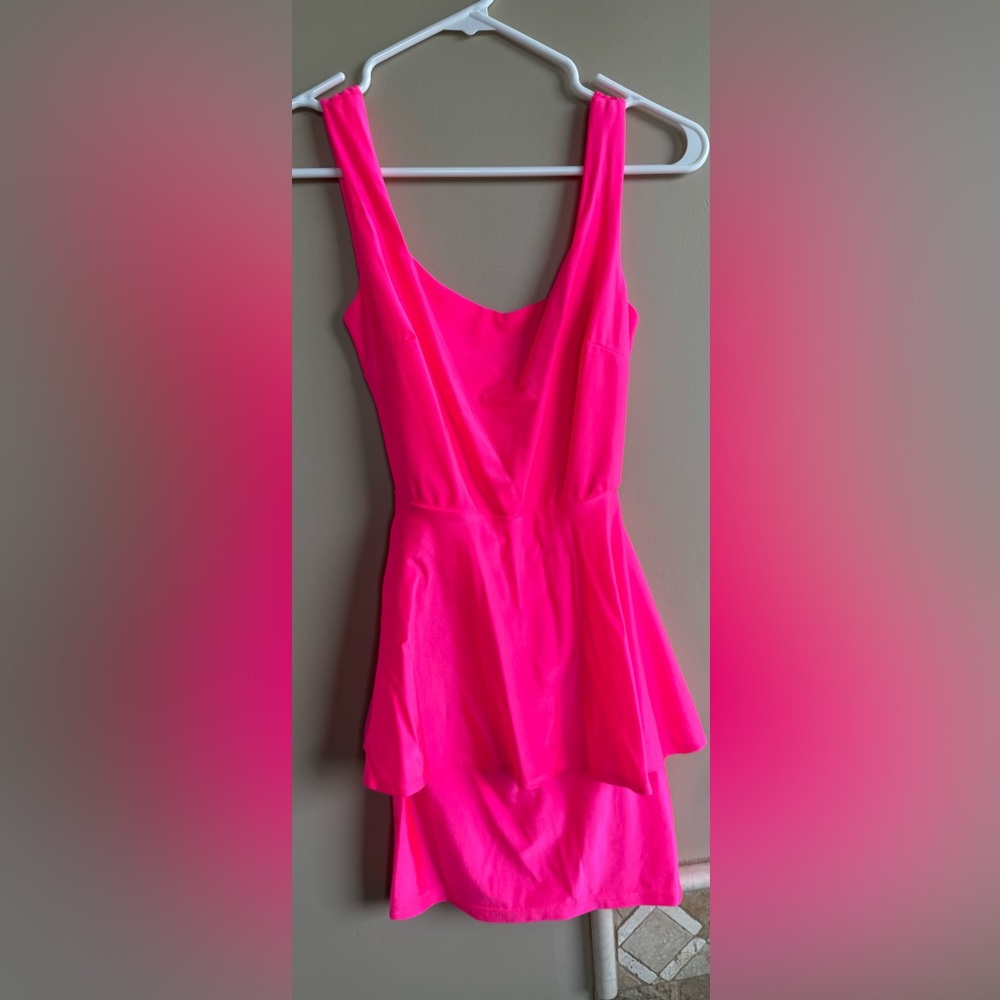 Hot Pink / Barbie Pink Peplum Mini Dress with open/low cut back